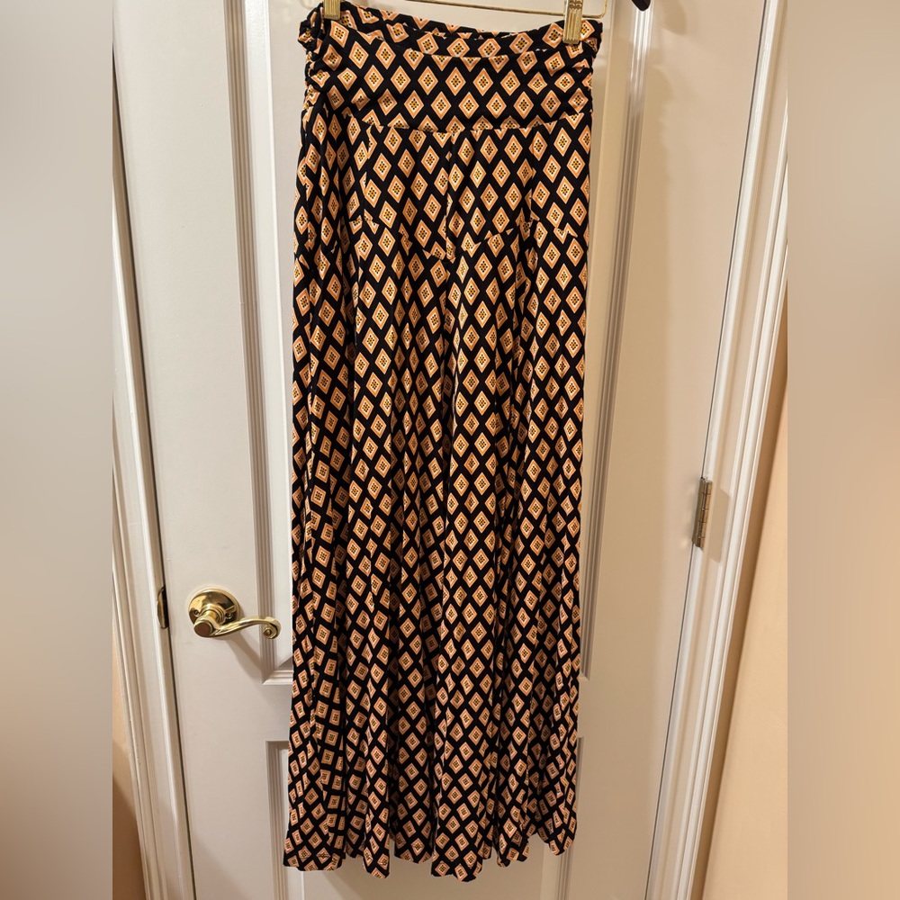 Anthropologie Maxi Skirt Black Motif (Orange/White) Long Flowy Skirt Size XS - Picture 5 of 16